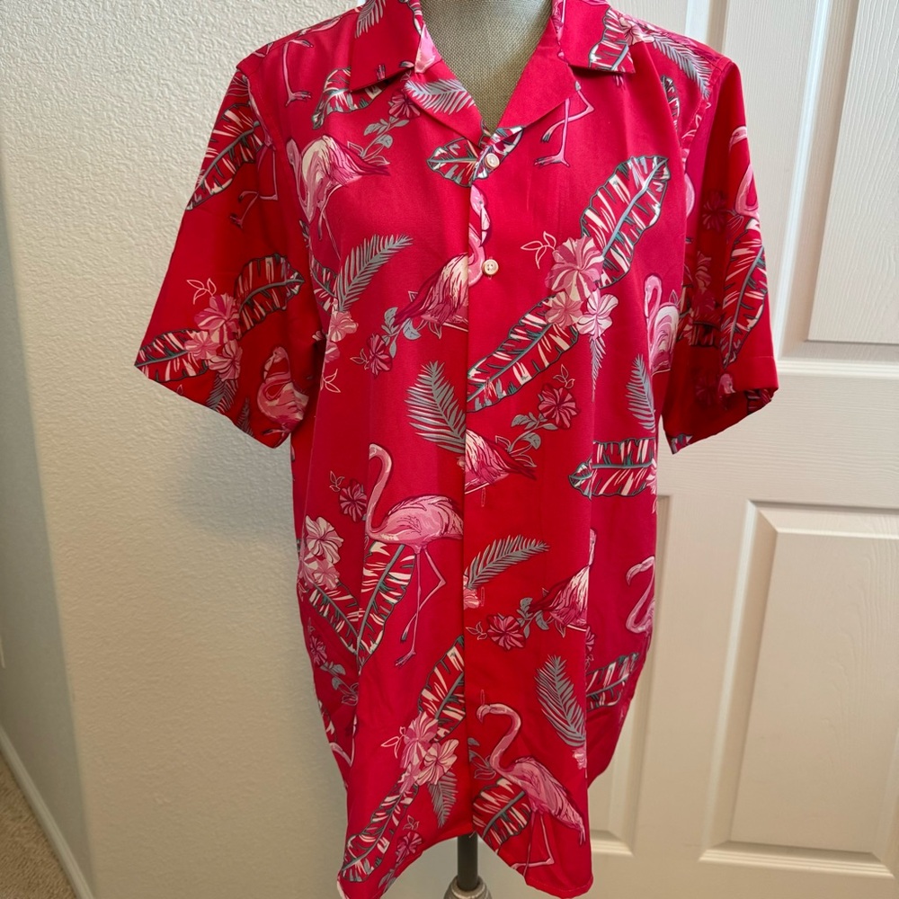 Hawaiian Vacation brand size L Men's pink Flamingo Print Hawaiian Shirt